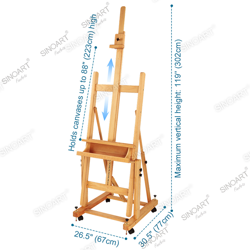 67x79x201(370)cm Multi-Angle Heavy Duty Extra Large Adjustable H-Frame Studio Easel with Casters Wooden Easel