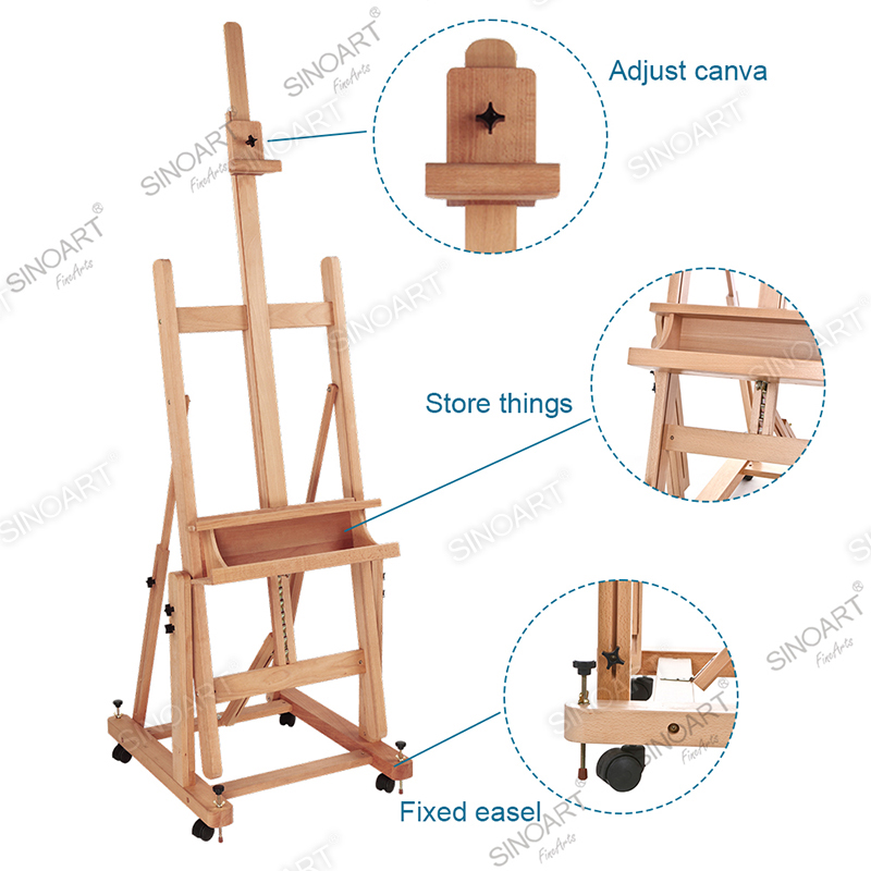 67x79x201(370)cm Multi-Angle Heavy Duty Extra Large Adjustable H-Frame Studio Easel with Casters Wooden Easel