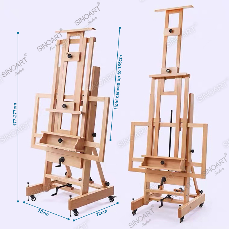 70x72x177(277)cm Deluxe Heavy Duty Extra Large Adjustable H-Frame Studio Easel with Artist Storage Tray Wooden Easel