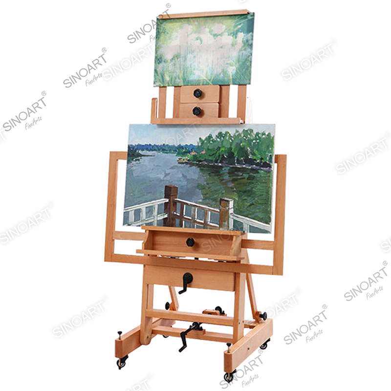 70x72x177(277)cm Deluxe Heavy Duty Extra Large Adjustable H-Frame Studio Easel with Artist Storage Tray Wooden Easel