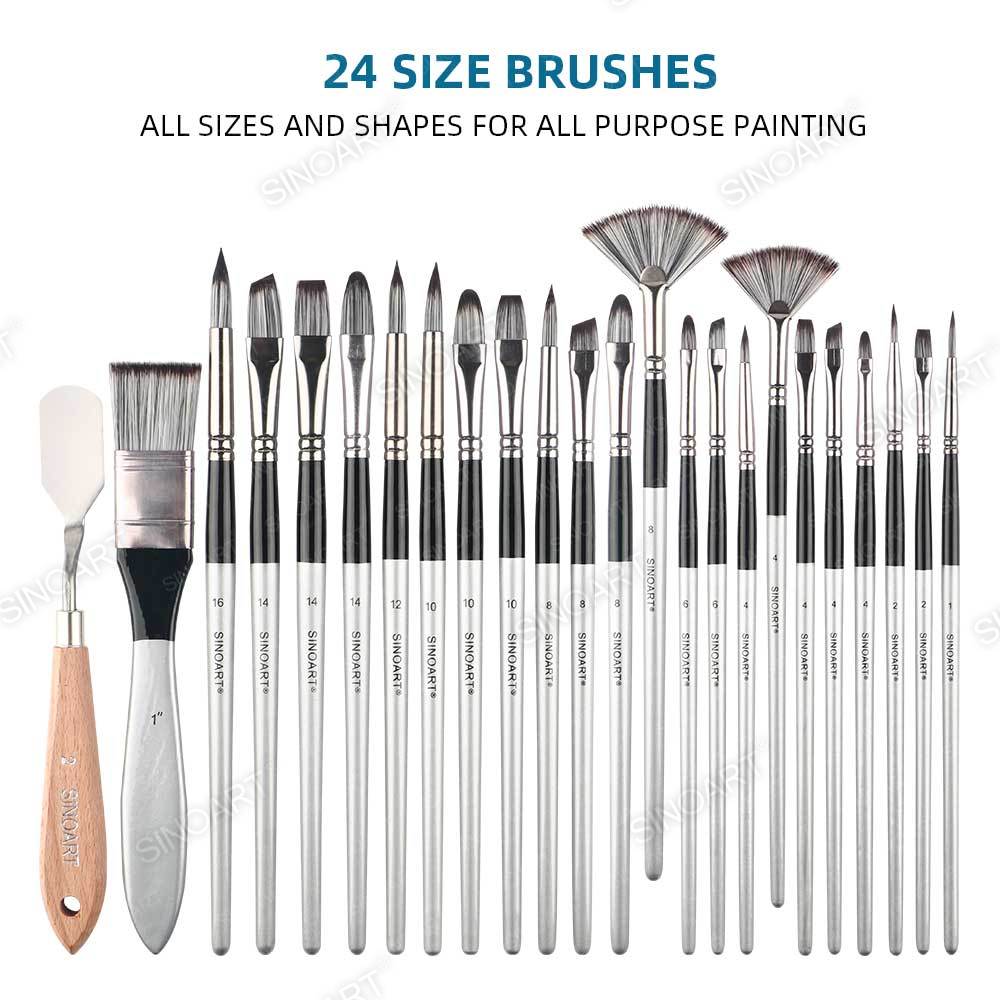 25PK Artist Brush Set Portable Professional Acrylic Paint Brush Set