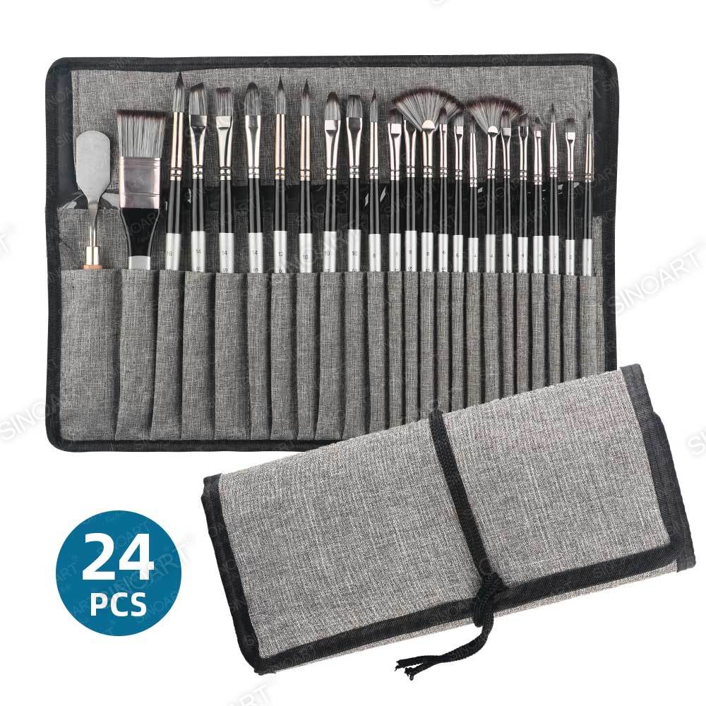 25PK Artist Brush Set Portable Professional Acrylic Paint Brush Set