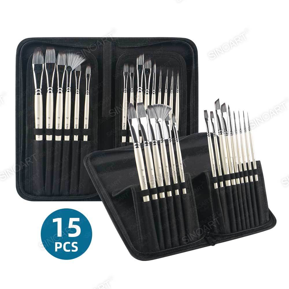 15PK Artist Brush Set with Artist Paint Brush Holder