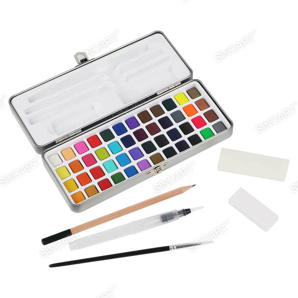 48 Colors Solid Watercolor Paint Set Portable Watercolor Pigment Box