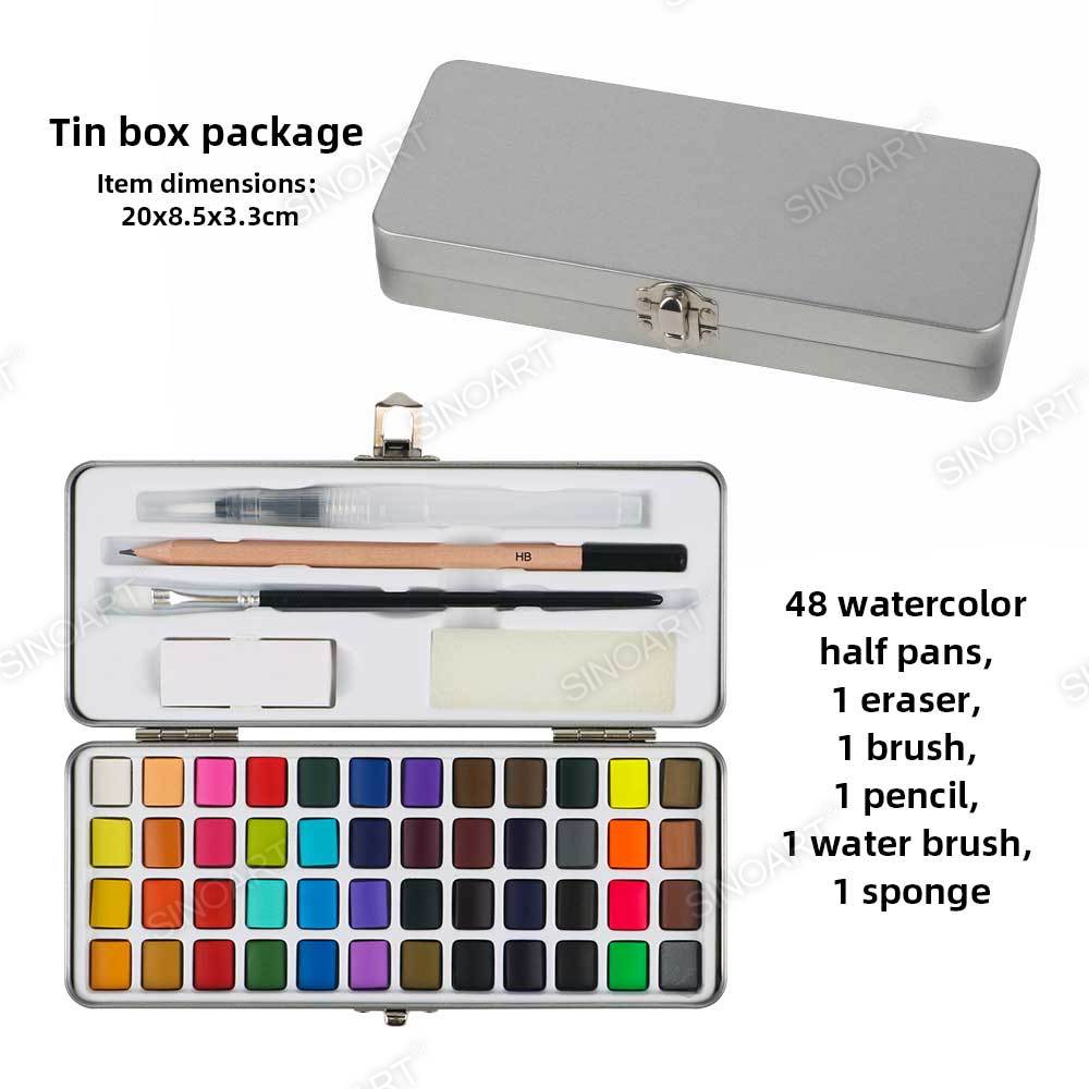 48 Colors Solid Watercolor Paint Set Portable Watercolor Pigment Box