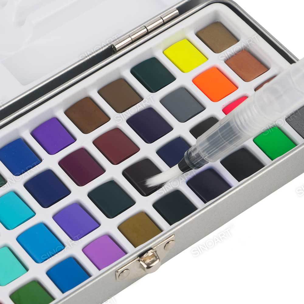 48 Colors Solid Watercolor Paint Set Portable Watercolor Pigment Box