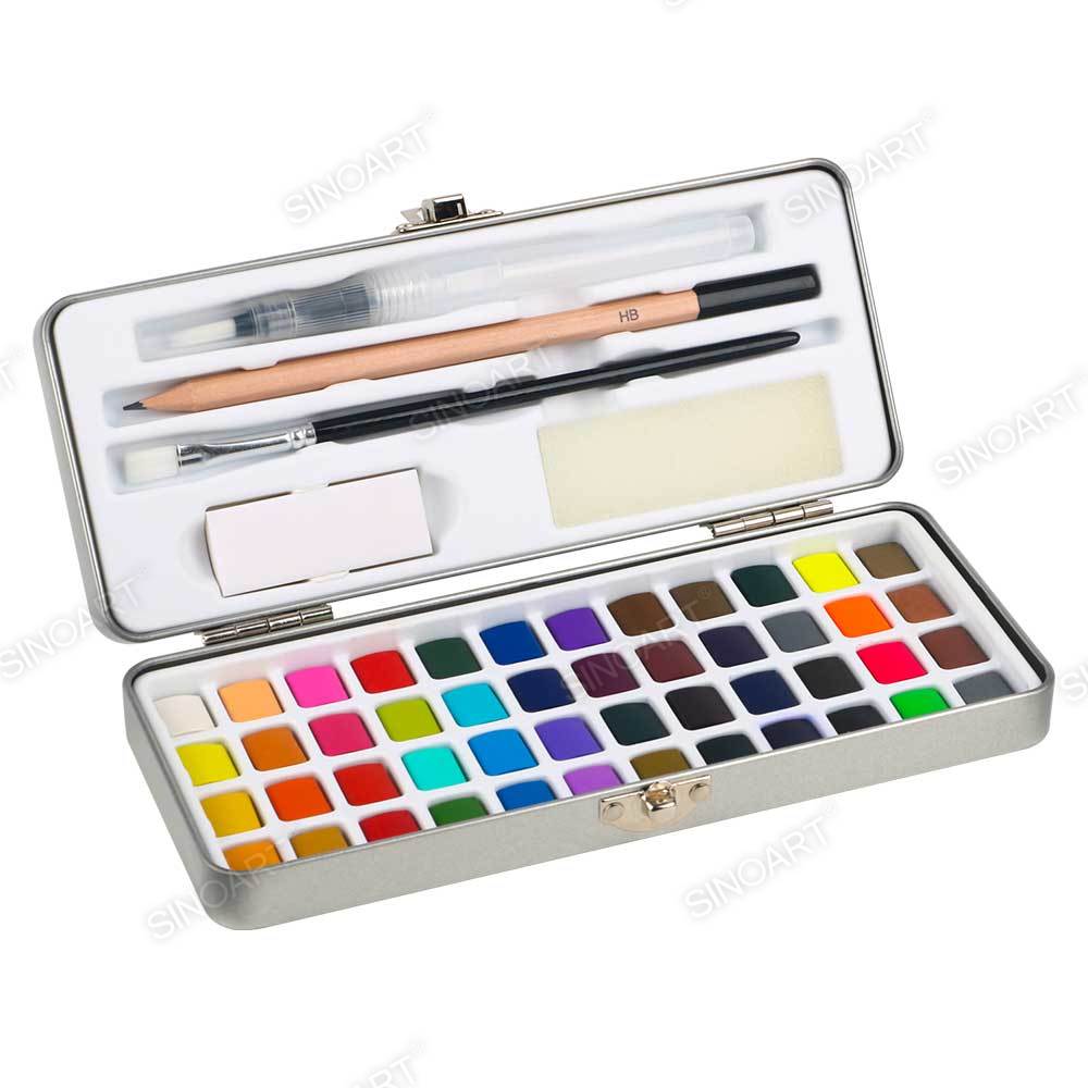 48 Colors Solid Watercolor Paint Set Portable Watercolor Pigment Box