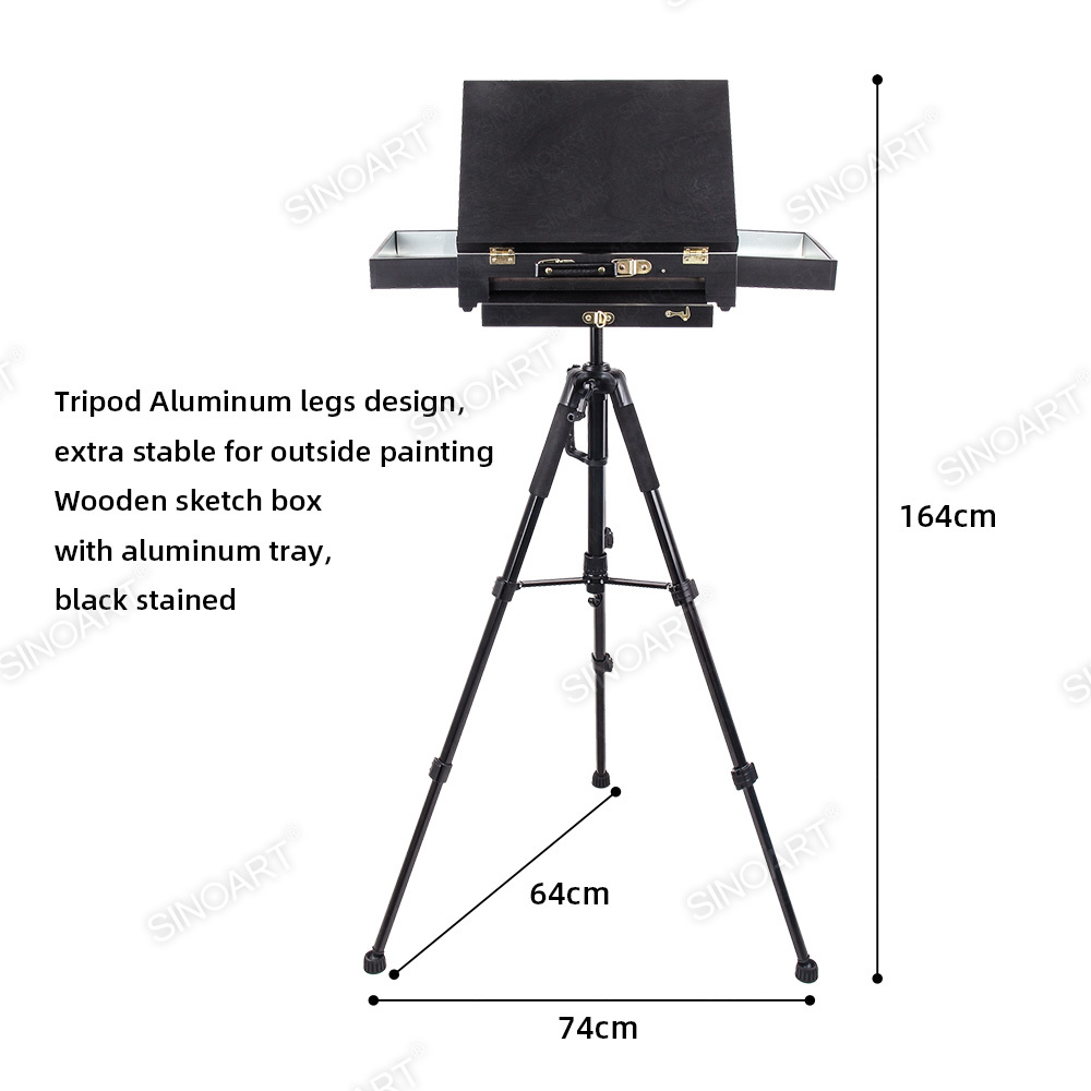 Tripod Sketch Box Easel，Wooden Easel With Storage For Watercolor Sketching