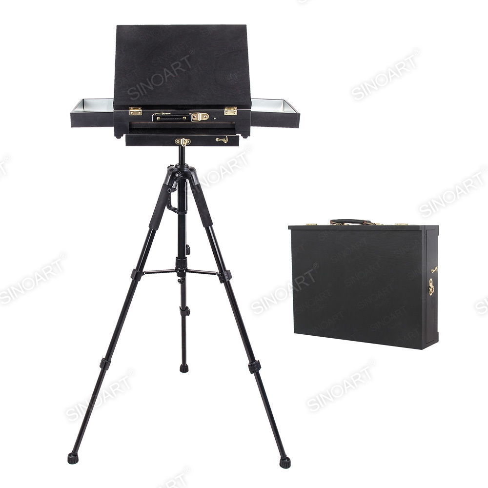 Tripod Sketch Box Easel，Wooden Easel With Storage For Watercolor Sketching