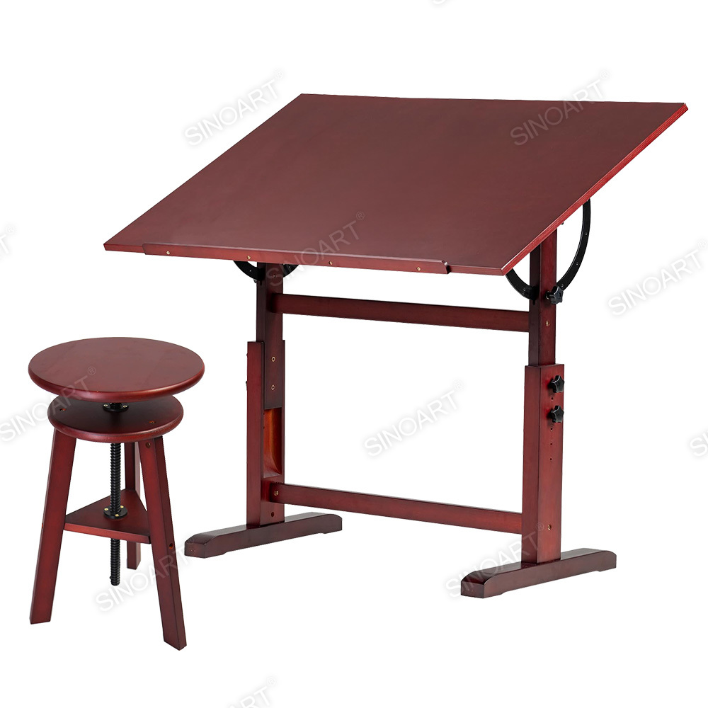 Adjustable Wooden Drafting Table & Stool Set – Customizable for Artists