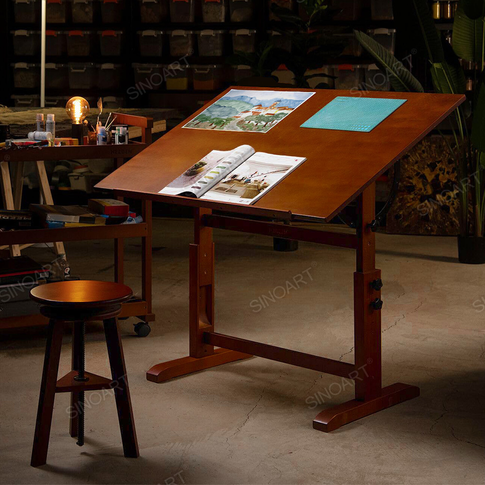 Adjustable Wooden Drafting Table & Stool Set – Customizable for Artists