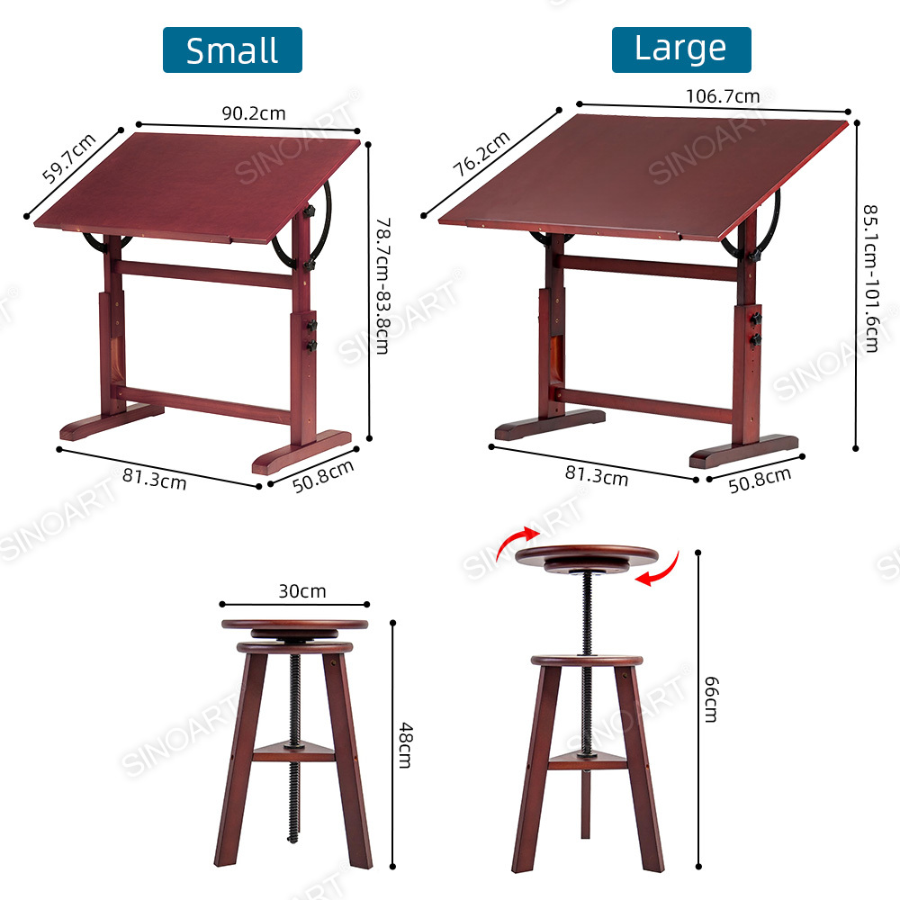 Adjustable Wooden Drafting Table & Stool Set – Customizable for Artists